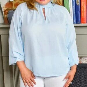 Perfectly Priscilla Walk The Line Sky Blue Blouse Women's Sz 1X